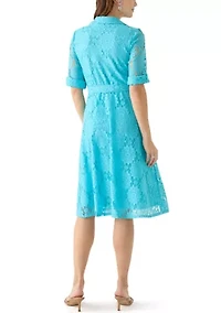 Women's Elbow Cuffed Sleeve Lace Fit and Flare Dress