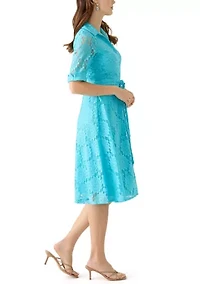 Women's Elbow Cuffed Sleeve Lace Fit and Flare Dress