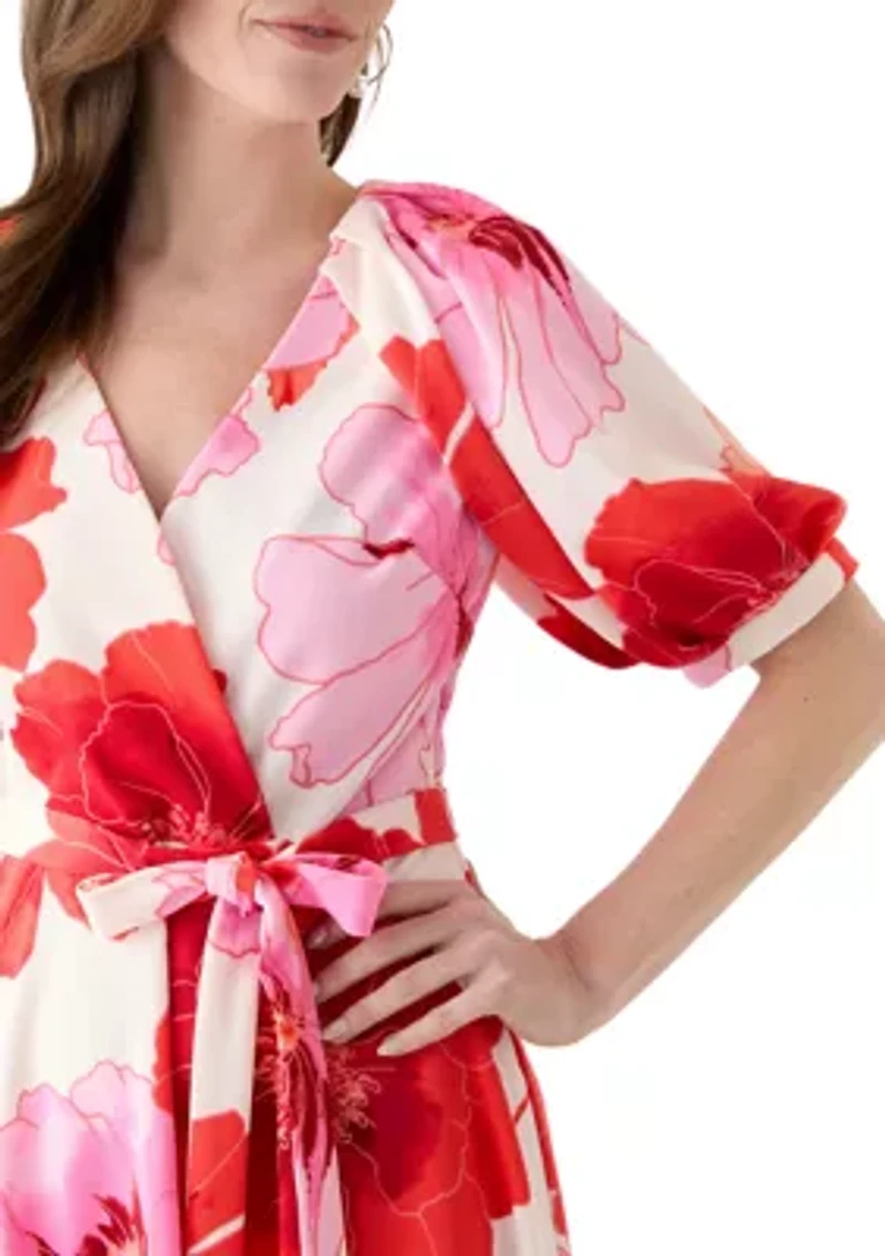 Women's Short Sleeve V-Neck Floral Print Fit and Flare Dress