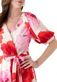 Women's Short Sleeve V-Neck Floral Print Fit and Flare Dress