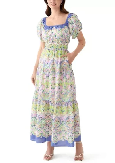 Women's Puff Sleeve Square Neck Printed Maxi Dress
