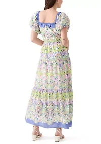Women's Puff Sleeve Square Neck Printed Maxi Dress