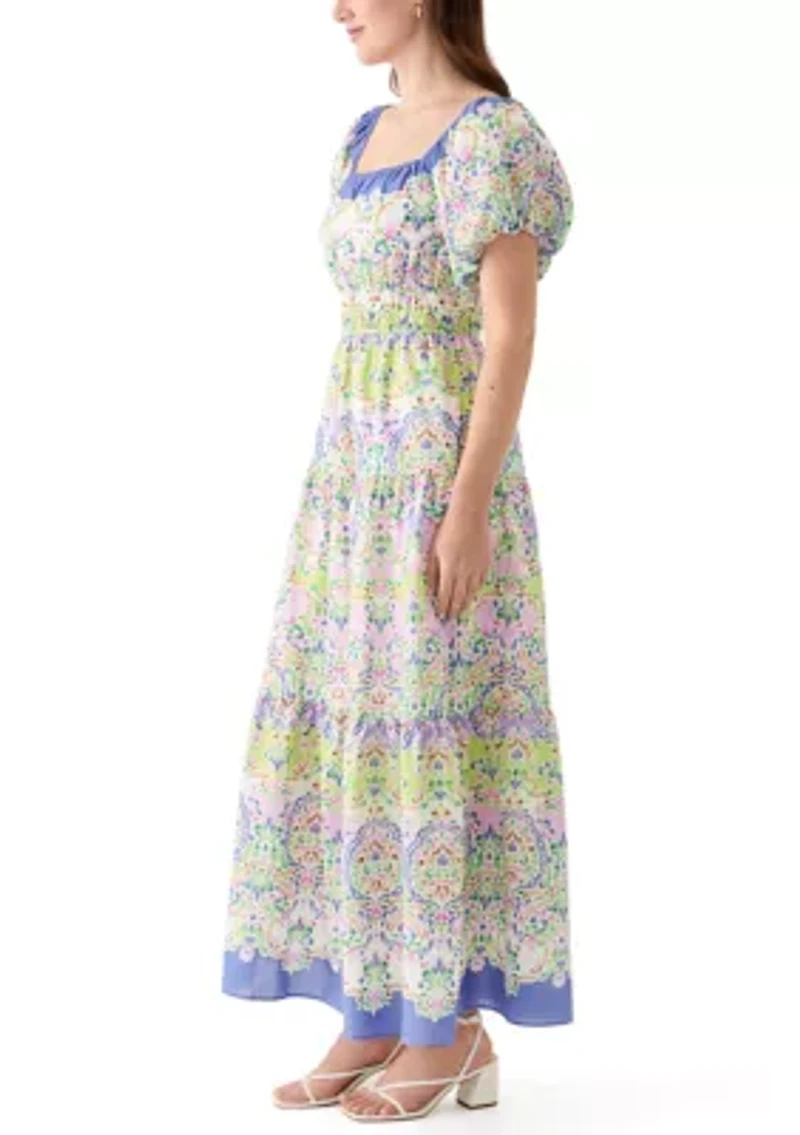 Women's Puff Sleeve Square Neck Printed Maxi Dress