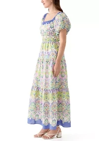 Women's Puff Sleeve Square Neck Printed Maxi Dress