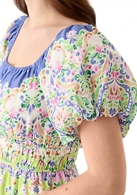 Women's Puff Sleeve Square Neck Printed Maxi Dress