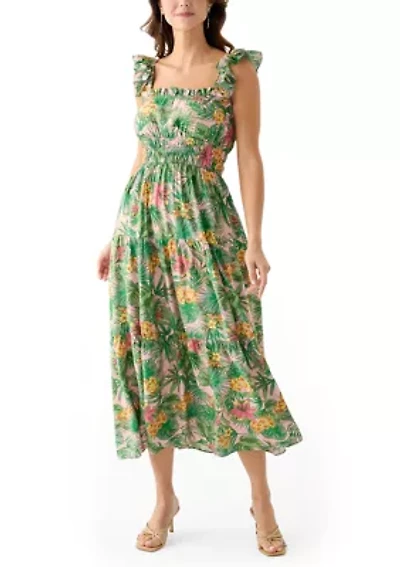 Women's Floral Printed Square Neck A-Line Dress