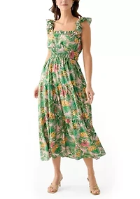 Women's Floral Printed Square Neck A-Line Dress
