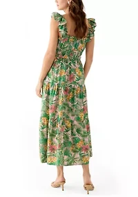 Women's Floral Printed Square Neck A-Line Dress