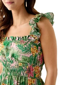 Women's Floral Printed Square Neck A-Line Dress