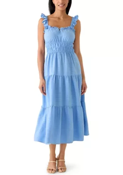 Women's Windowpane Ruffle Midi Dress