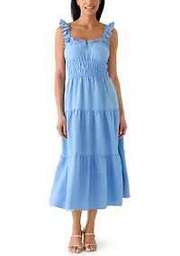 Women's Windowpane Ruffle Midi Dress