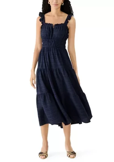 Women's Windowpane Ruffle Midi Dress