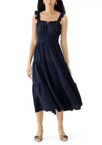 Women's Windowpane Ruffle Midi Dress