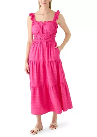 Women's Windowpane Ruffle Midi Dress