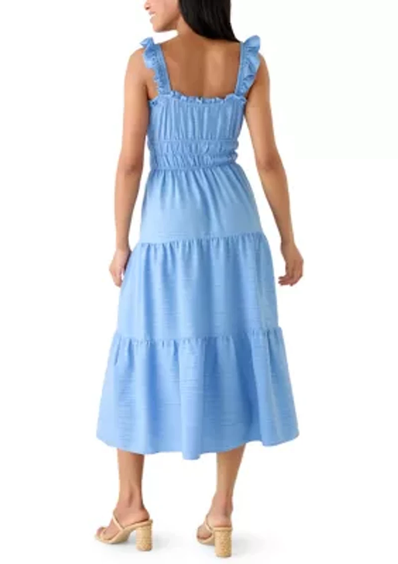 Women's Windowpane Ruffle Midi Dress