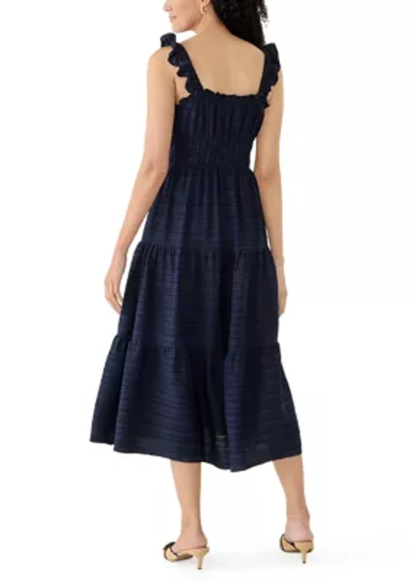Women's Windowpane Ruffle Midi Dress