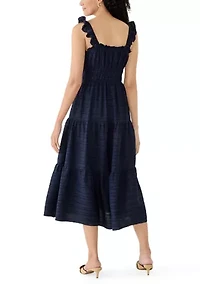 Women's Windowpane Ruffle Midi Dress