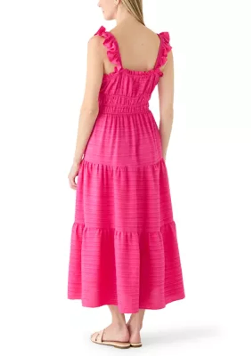 Women's Windowpane Ruffle Midi Dress