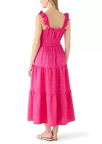 Women's Windowpane Ruffle Midi Dress