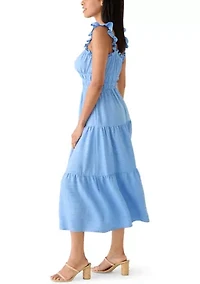 Women's Windowpane Ruffle Midi Dress