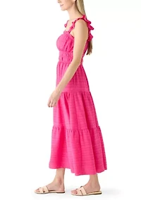 Women's Windowpane Ruffle Midi Dress