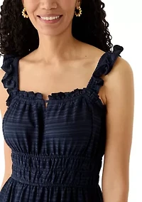 Women's Windowpane Ruffle Midi Dress