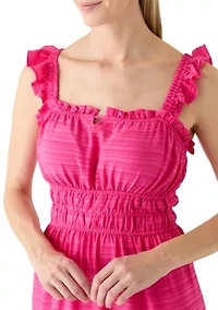 Women's Windowpane Ruffle Midi Dress