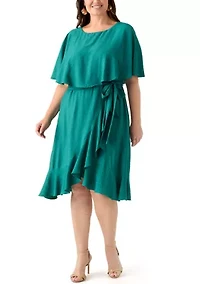 Plus Short Sleeve Ruffle A-Line Dress