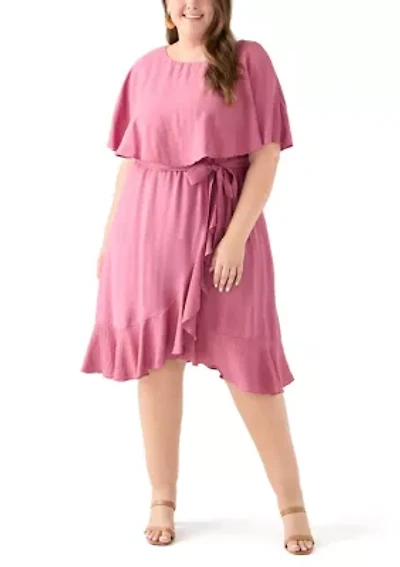 Plus Short Sleeve Ruffle A-Line Dress
