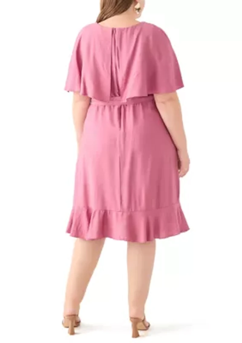 Plus Short Sleeve Ruffle A-Line Dress
