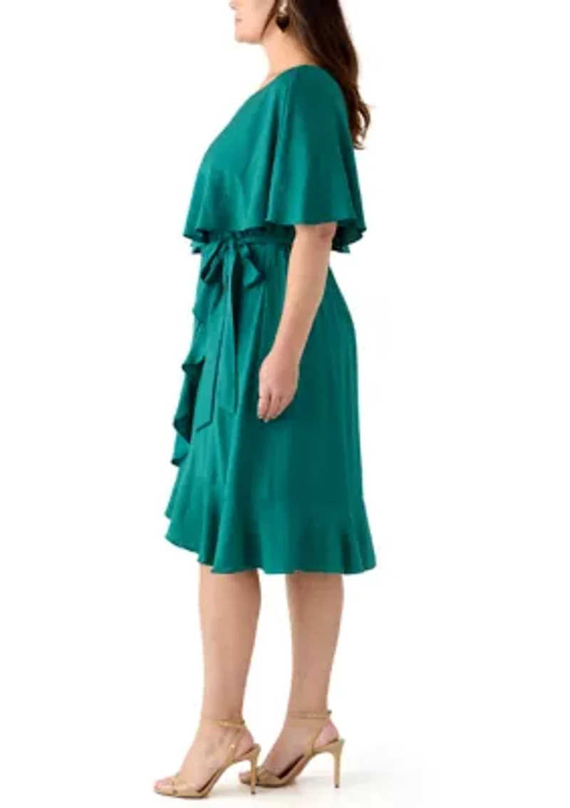 Plus Short Sleeve Ruffle A-Line Dress