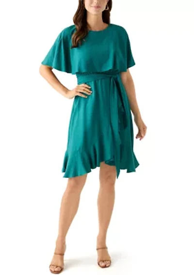 Women's Short Sleeve Crew Neck Chiffon Fit & Flare Dress