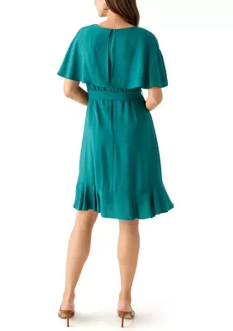 Women's Short Sleeve Crew Neck Chiffon Fit & Flare Dress