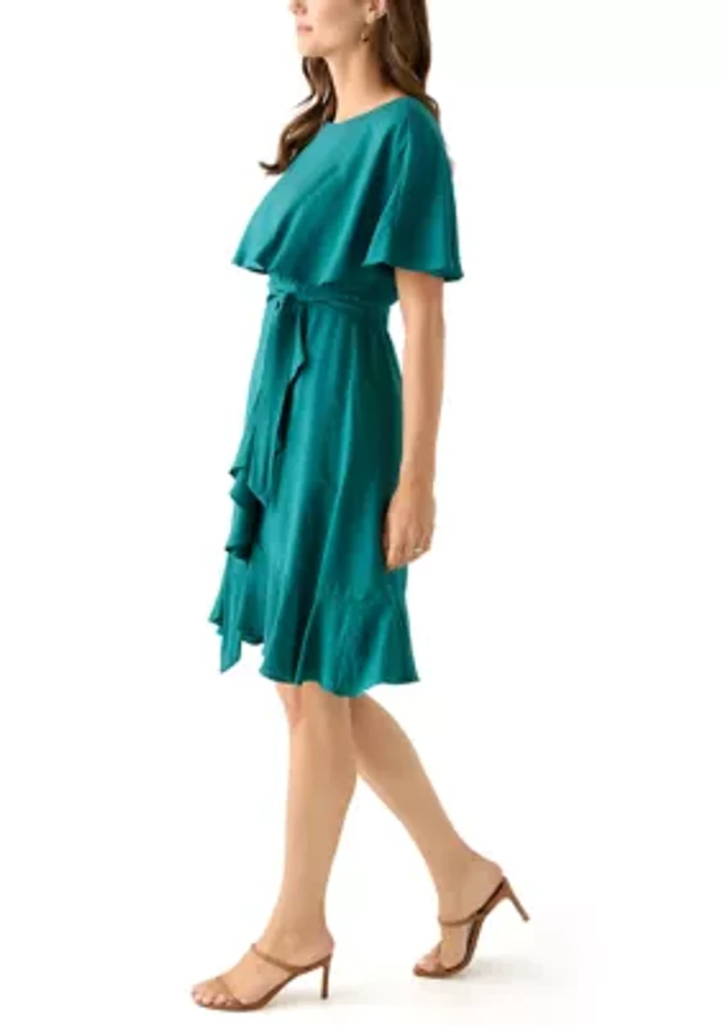 Women's Short Sleeve Crew Neck Chiffon Fit & Flare Dress