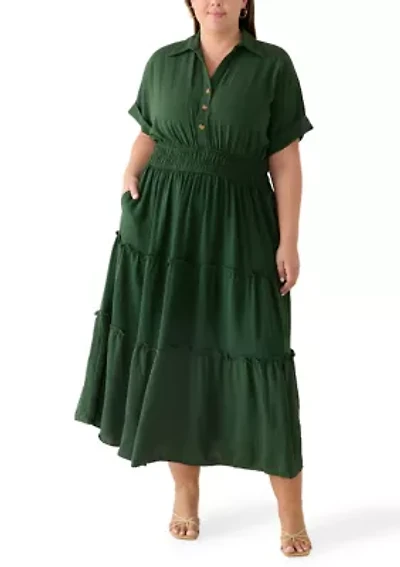 Plus Short Sleeve Chiffon Shirtdress