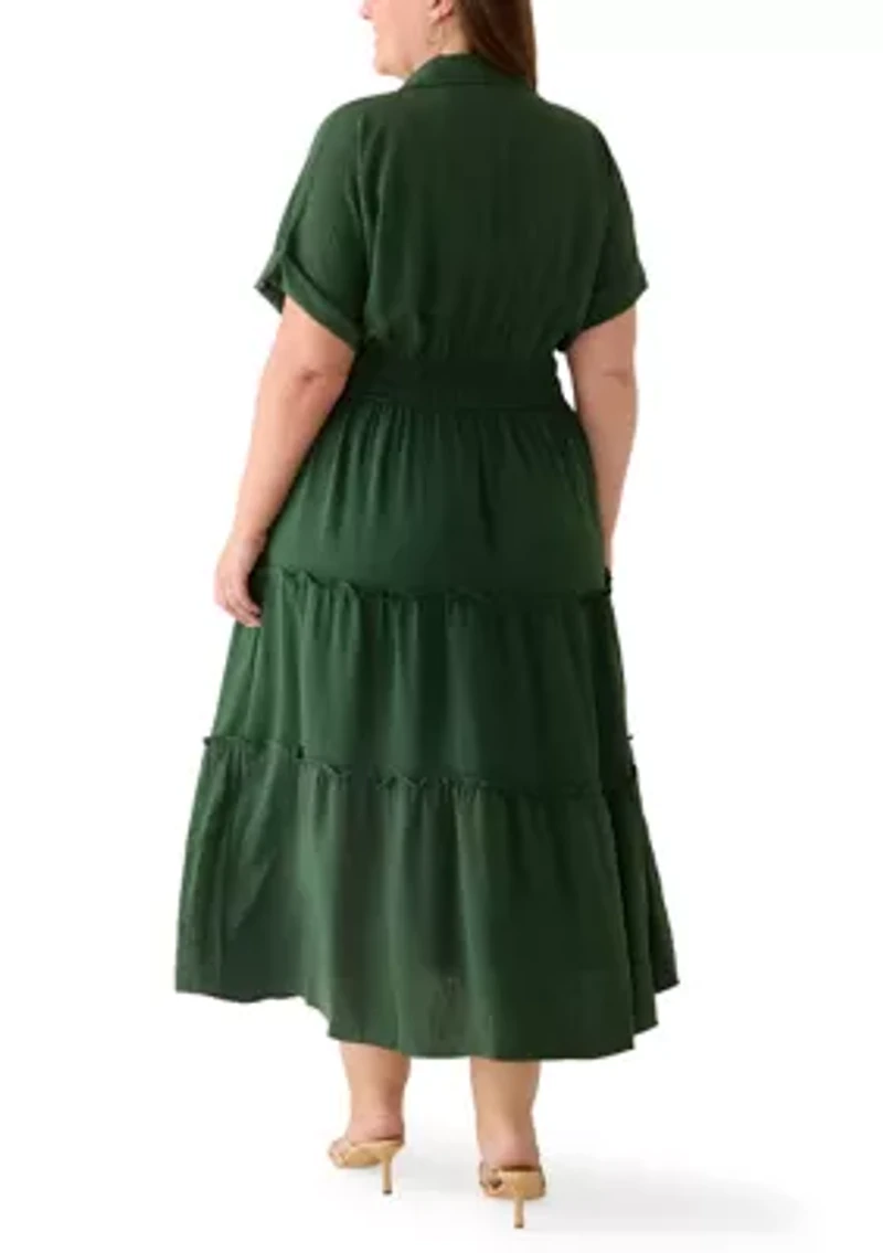 Plus Short Sleeve Chiffon Shirtdress