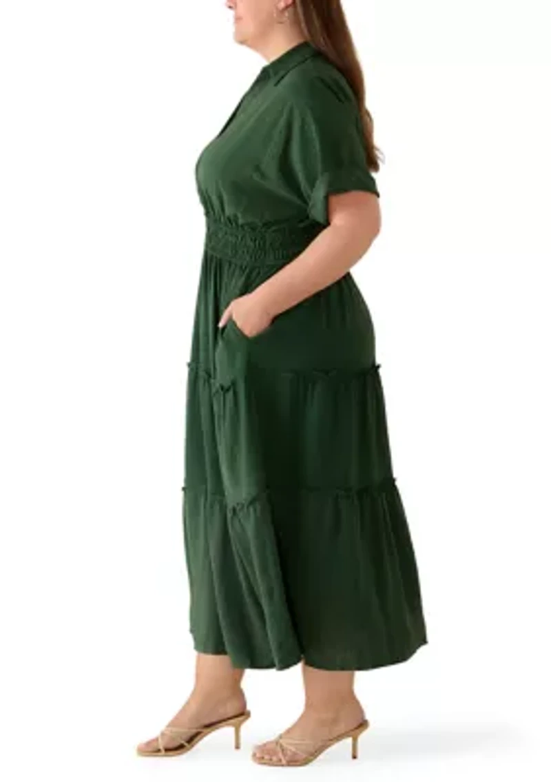 Plus Short Sleeve Chiffon Shirtdress