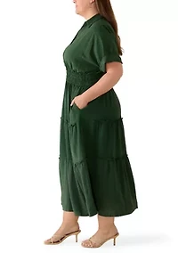 Plus Short Sleeve Chiffon Shirtdress