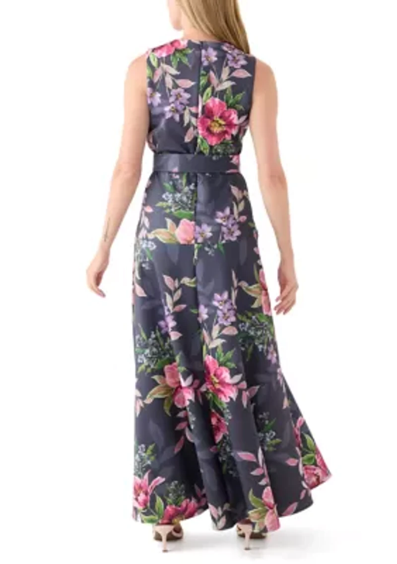 Women's Sleeveless Crew Neck Floral Print Maxi Dress