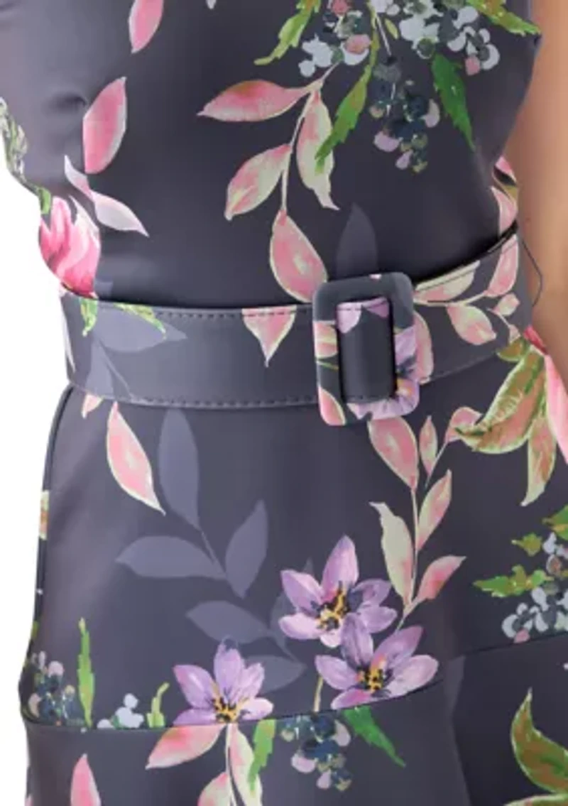 Women's Sleeveless Crew Neck Floral Print Maxi Dress