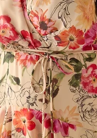 Plus Short Sleeve V-Neck Floral Printed Tiered Midi Dress
