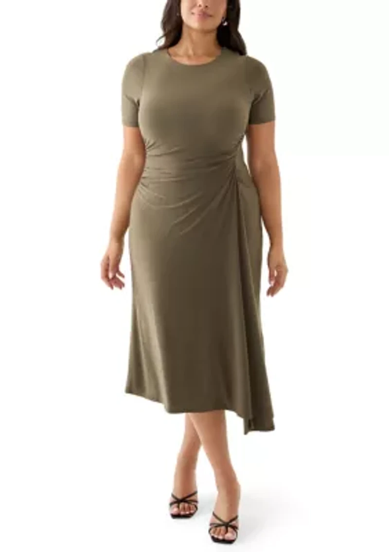 Plus Short Sleeve Rouched Midi Dress