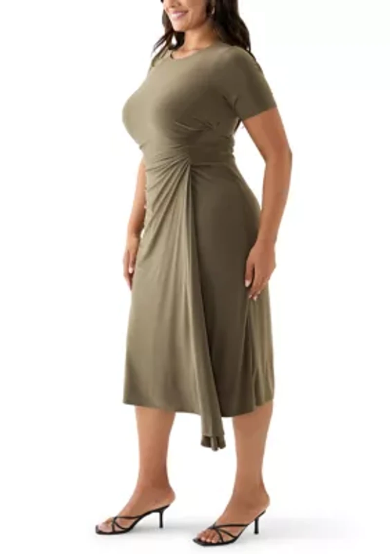 Plus Short Sleeve Rouched Midi Dress