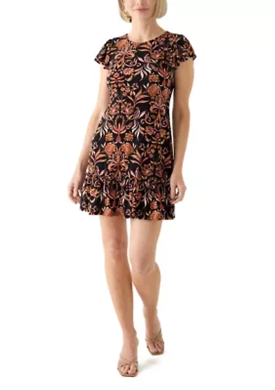 Women's Flutter Sleeve Printed Mini Dress