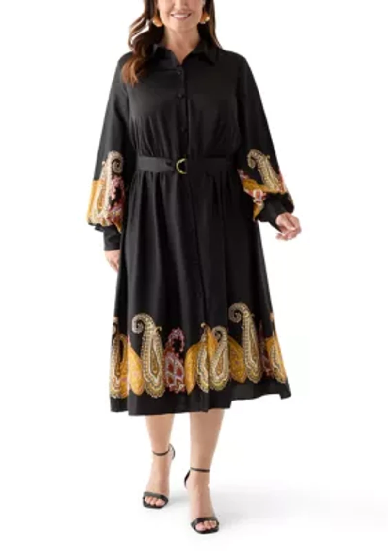 Plus Long Sleeve Fit-and-Flare Dress