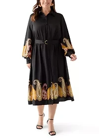 Plus Long Sleeve Fit-and-Flare Dress
