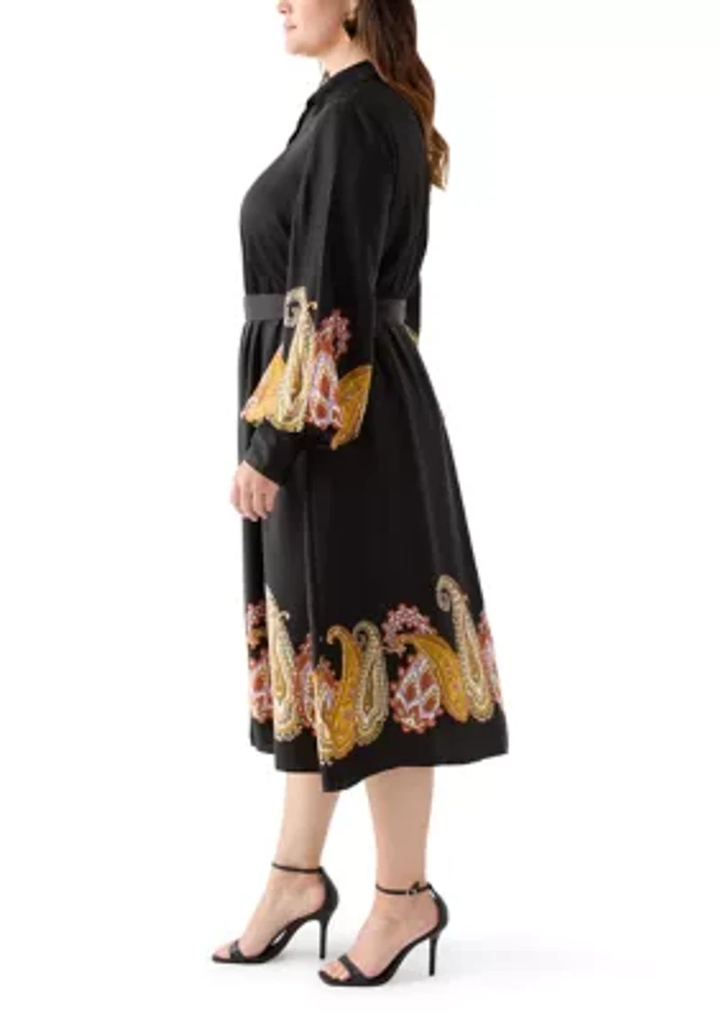 Plus Long Sleeve Fit-and-Flare Dress