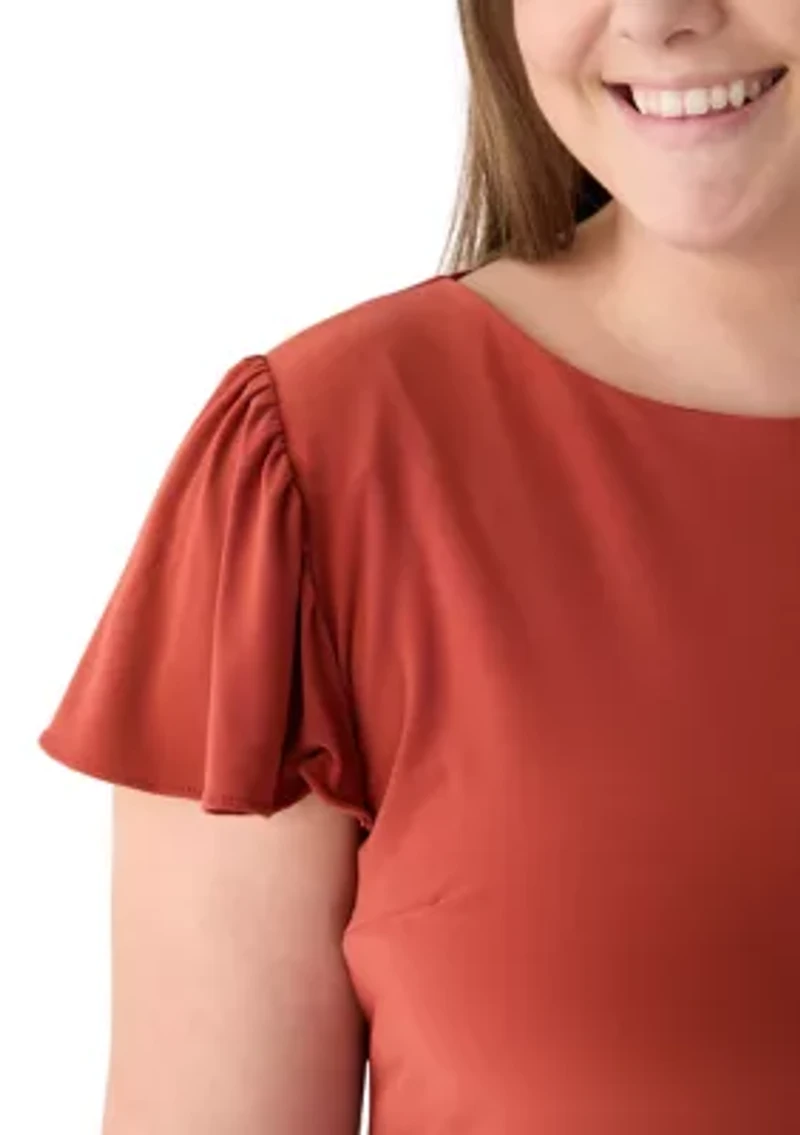 Plus Short Sleeve Crew Neck Solid Ruffle Hem A-Line Dress