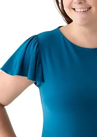 Plus Short Sleeve Crew Neck Solid Ruffle Hem A-Line Dress