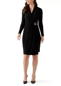 Women's Long Sleeve V-Neck Sheath Dress